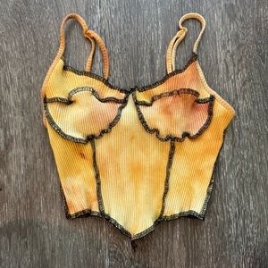 SHEIN Orange Ribbed Tank Top with Black Trim